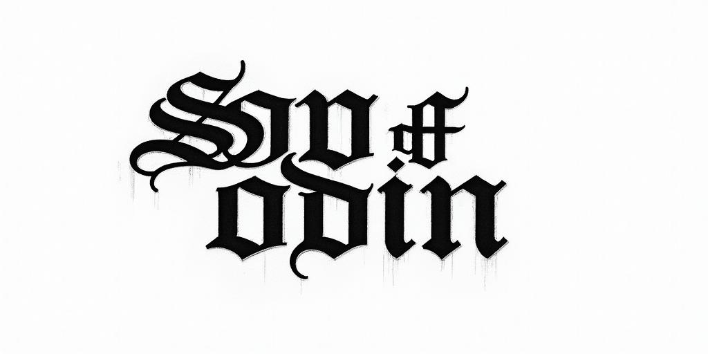 The words Son Of Odintext-based tattoo, gothic font ultra-realistic, perfectly placed, high-quality font design, photo-realistic shading, 8k, high quality, finely detailed typography - Variation 29