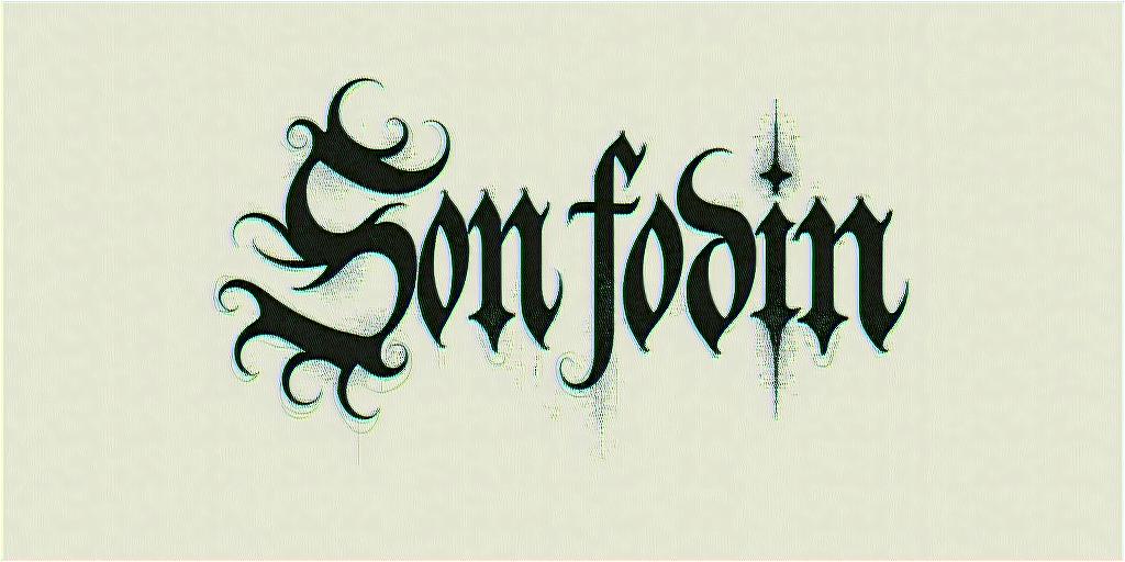The words Son Of Odintext-based tattoo, gothic font ultra-realistic, perfectly placed, high-quality font design, photo-realistic shading, 8k, high quality, finely detailed typography - Variation 31