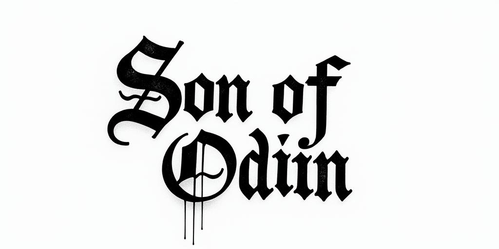 The words Son Of Odintext-based tattoo, gothic font ultra-realistic, perfectly placed, high-quality font design, photo-realistic shading, 8k, high quality, finely detailed typography - Variation 27
