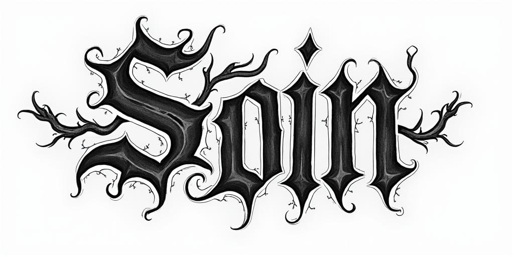 The words Son Of Odintext-based tattoo, gothic font ultra-realistic, perfectly placed, high-quality font design, photo-realistic shading, 8k, high quality, finely detailed typography - Variation 32