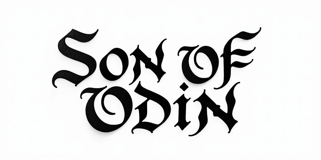 The words Son Of Odintext-based tattoo, gothic font ultra-realistic, perfectly placed, high-quality font design, photo-realistic shading, 8k, high quality, finely detailed typography - Variation 25