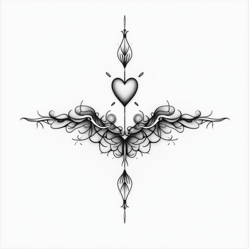 Gone but not forgottenin Modest style tattoo, featuring soft, delicate line work with simple and meaningful symbols, gentle waves, a heart, evoking a sense of serenity and grace, - Variation 2