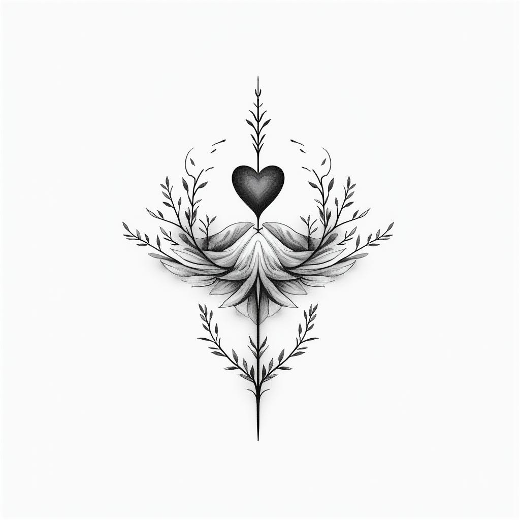 Gone but not forgottenin Modest style tattoo, featuring soft, delicate line work with simple and meaningful symbols, gentle waves, a heart, evoking a sense of serenity and grace,
