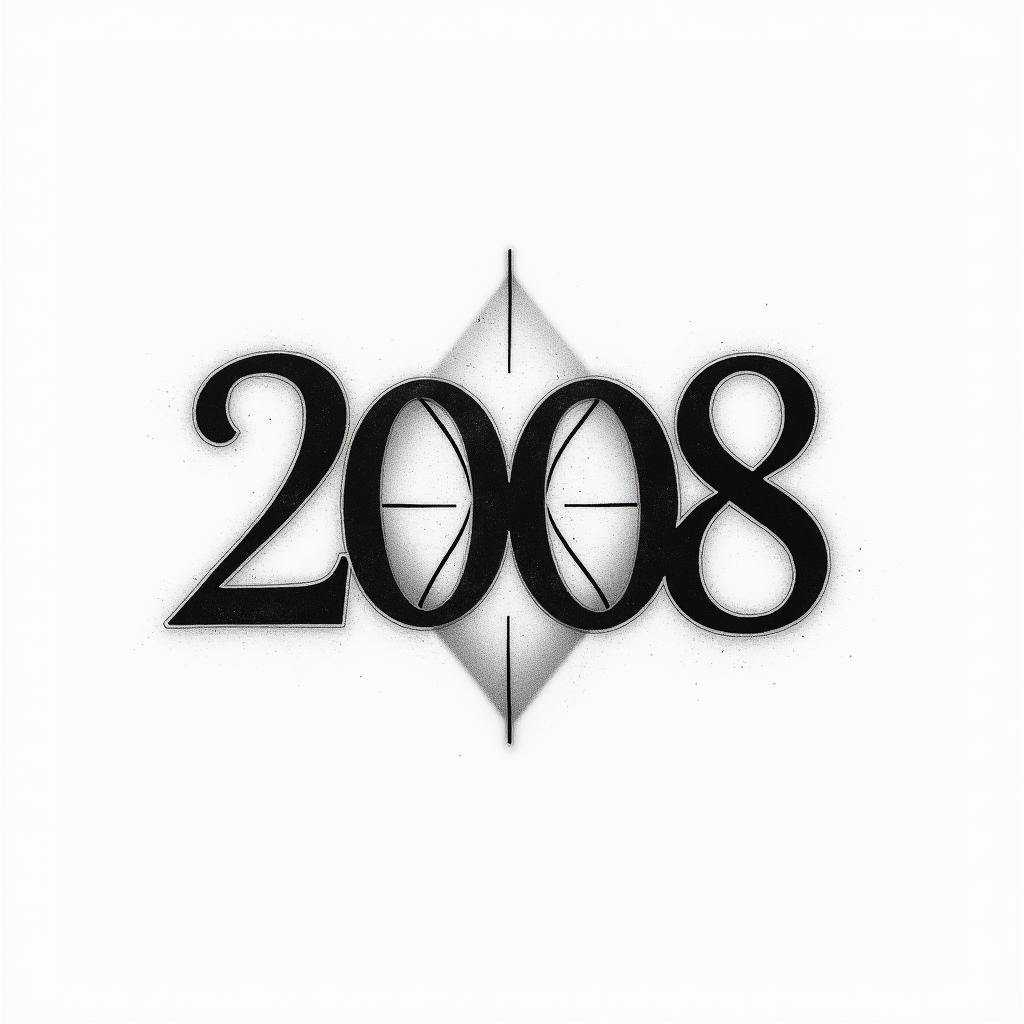 Minimalist black and white tattoo that symbolizes basketball and the bond with friends. Integrate the number "2008" as an important year, possibly in an elegant font, to mark the beginning of a life journey.higly detailed tattoo - Variation 3