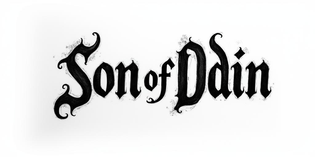 The words Son Of Odintext-based tattoo, gothic font ultra-realistic, perfectly placed, high-quality font design, photo-realistic shading, 8k, high quality, finely detailed typography - Variation 22