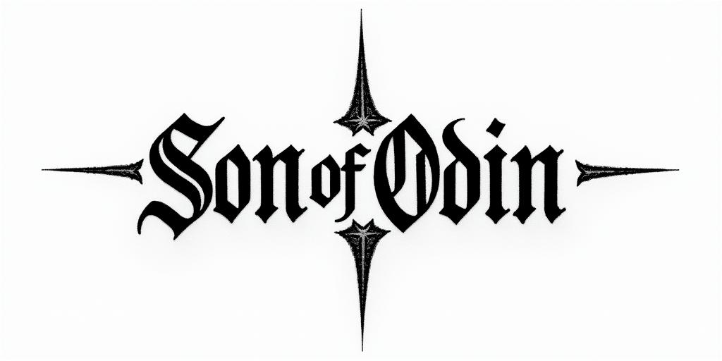 The words Son Of Odintext-based tattoo, gothic font ultra-realistic, perfectly placed, high-quality font design, photo-realistic shading, 8k, high quality, finely detailed typography - Variation 15