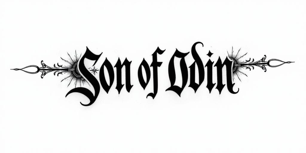 The words Son Of Odintext-based tattoo, gothic font ultra-realistic, perfectly placed, high-quality font design, photo-realistic shading, 8k, high quality, finely detailed typography - Variation 18