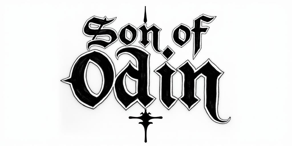 The words Son Of Odintext-based tattoo, gothic font ultra-realistic, perfectly placed, high-quality font design, photo-realistic shading, 8k, high quality, finely detailed typography - Variation 19