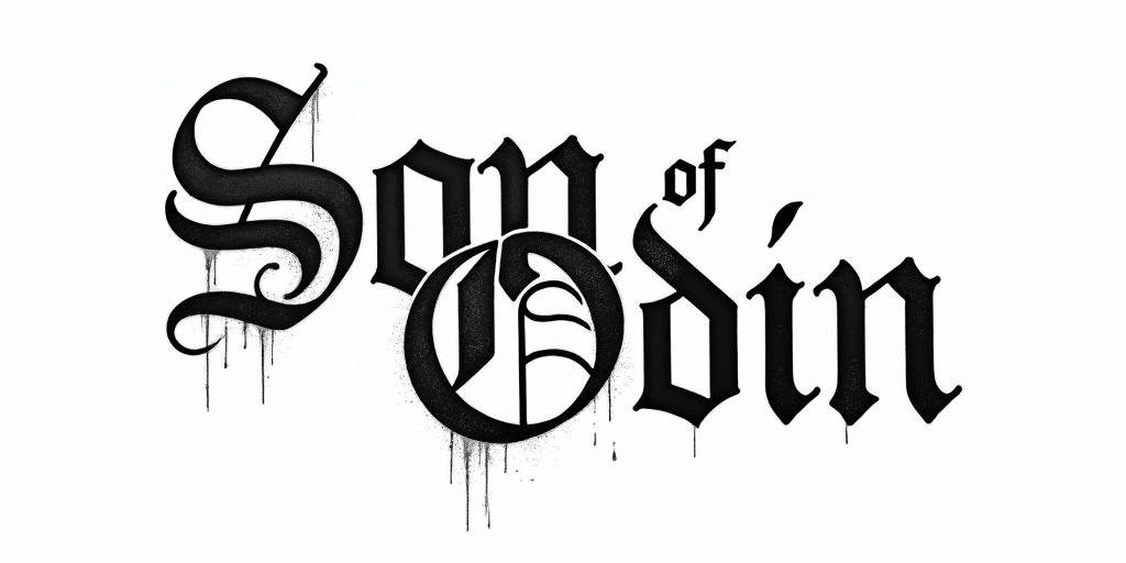 The words Son Of Odintext-based tattoo, gothic font ultra-realistic, perfectly placed, high-quality font design, photo-realistic shading, 8k, high quality, finely detailed typography - Variation 13