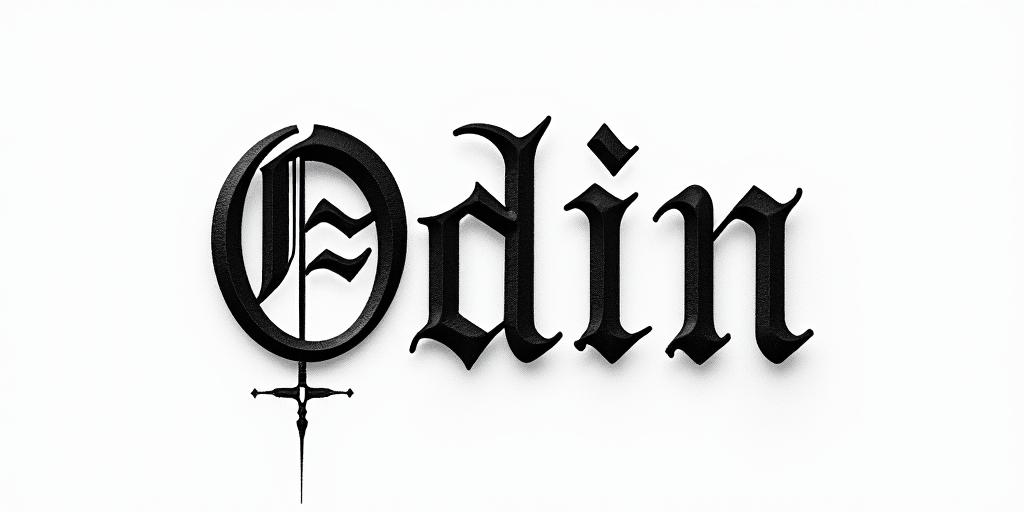 The words Son Of Odintext-based tattoo, gothic font ultra-realistic, perfectly placed, high-quality font design, photo-realistic shading, 8k, high quality, finely detailed typography - Variation 11