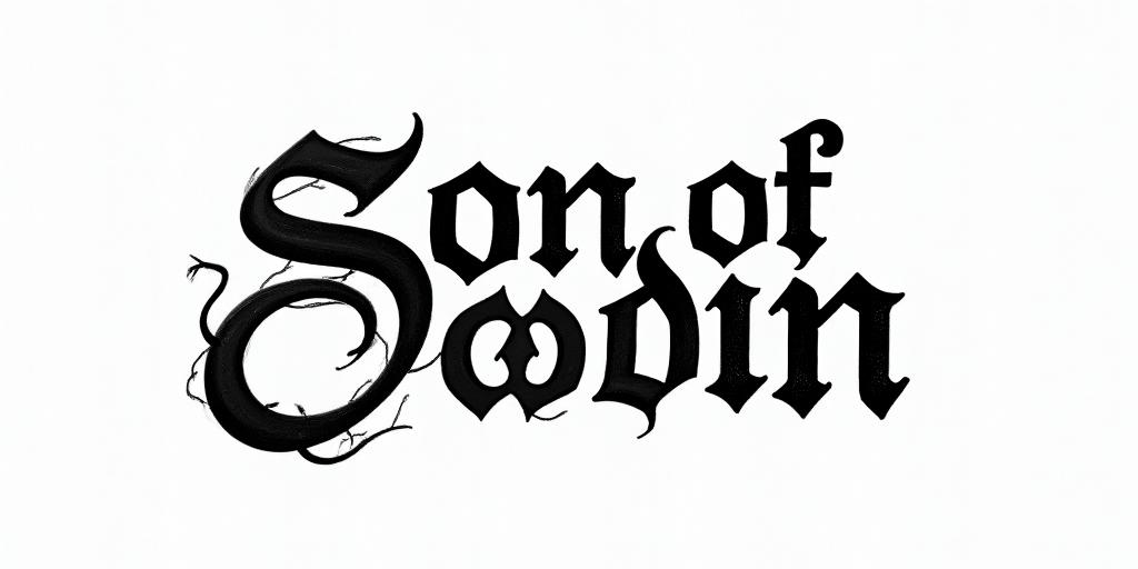 The words Son Of Odintext-based tattoo, gothic font ultra-realistic, perfectly placed, high-quality font design, photo-realistic shading, 8k, high quality, finely detailed typography - Variation 9