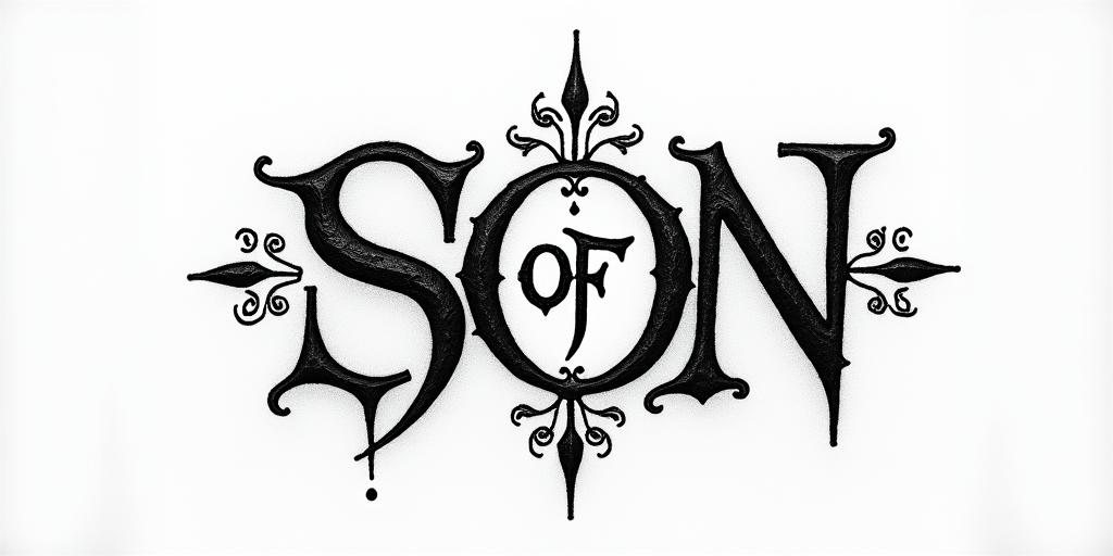 The words Son Of Odintext-based tattoo, gothic font ultra-realistic, perfectly placed, high-quality font design, photo-realistic shading, 8k, high quality, finely detailed typography - Variation 7
