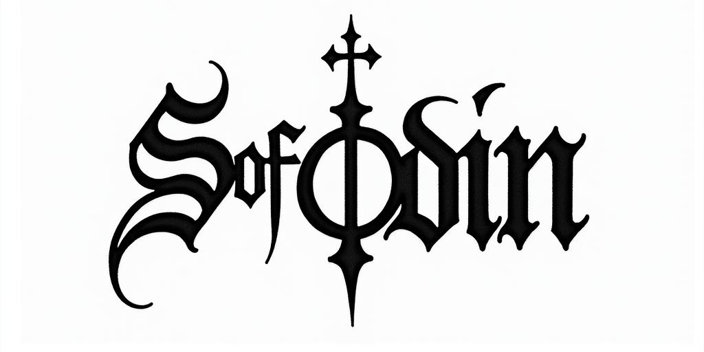 The words Son Of Odintext-based tattoo, gothic font ultra-realistic, perfectly placed, high-quality font design, photo-realistic shading, 8k, high quality, finely detailed typography - Variation 5