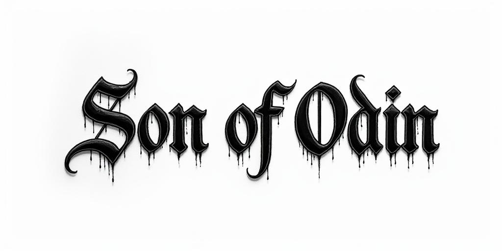 The words Son Of Odintext-based tattoo, gothic font ultra-realistic, perfectly placed, high-quality font design, photo-realistic shading, 8k, high quality, finely detailed typography - Variation 6