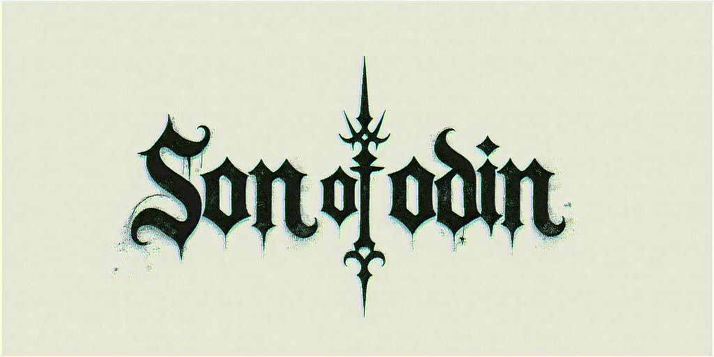 The words Son Of Odintext-based tattoo, gothic font ultra-realistic, perfectly placed, high-quality font design, photo-realistic shading, 8k, high quality, finely detailed typography - Variation 4