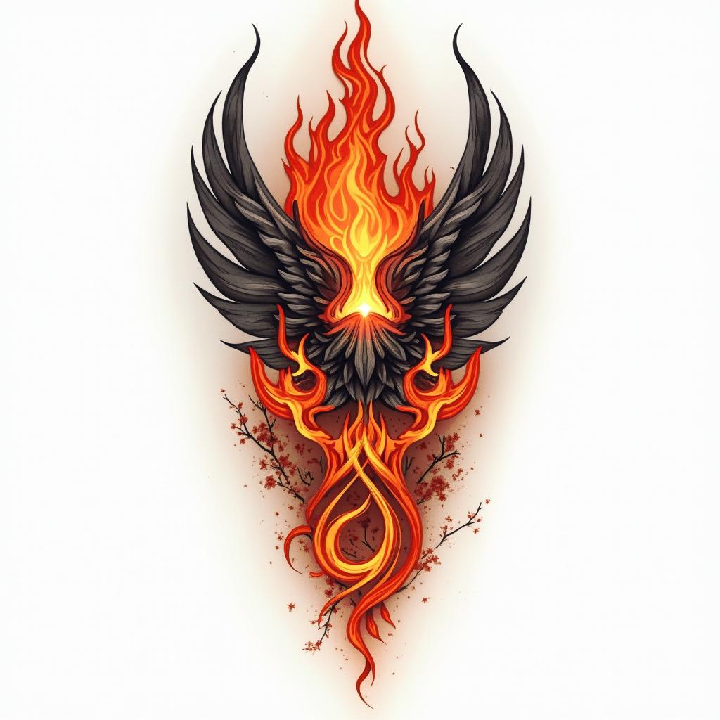 Enrique, Geminiin flame tattoo style showcasing fiery elements with dynamic flame patterns, glowing effect of flames, natural colors - Variation 2
