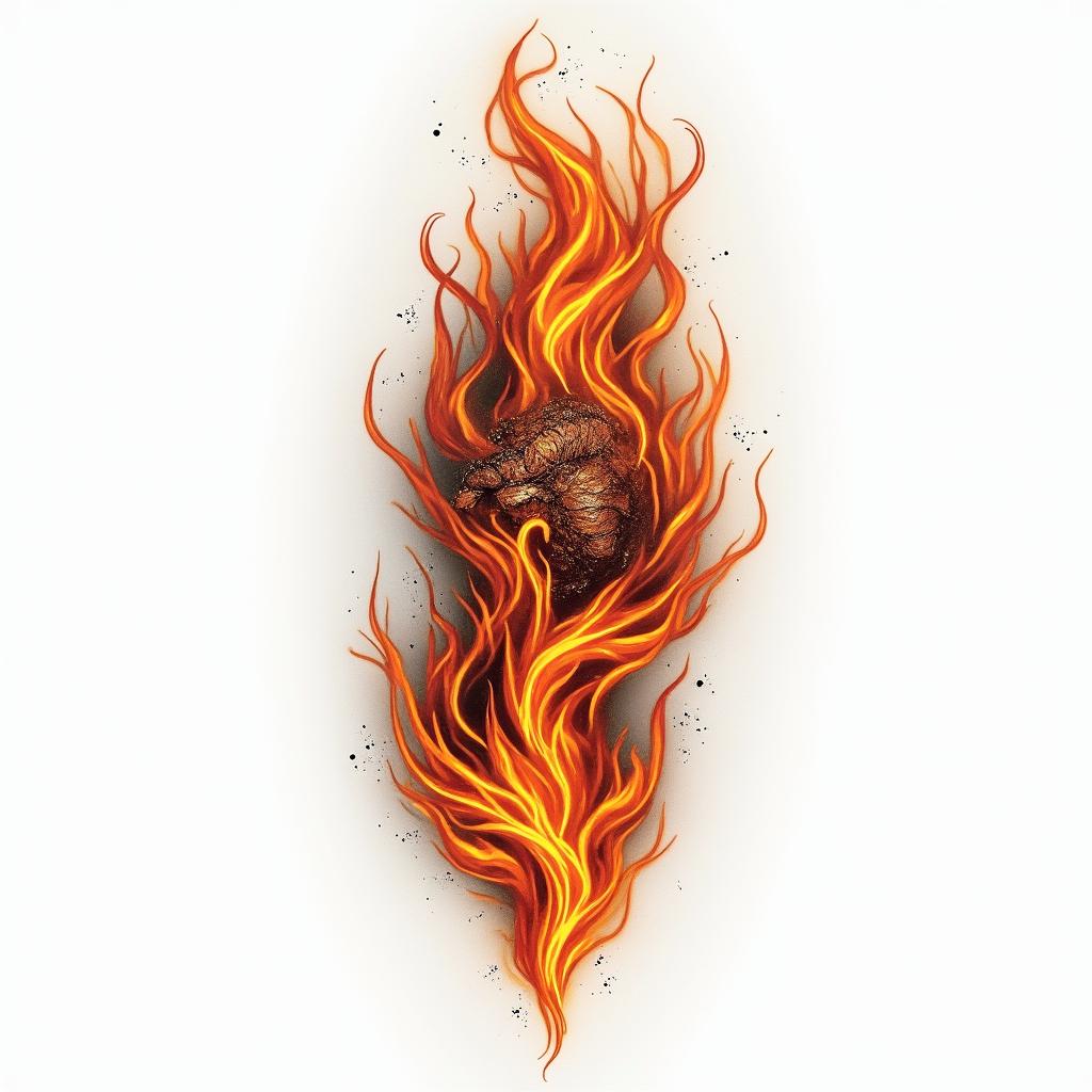 Enrique, Geminiin flame tattoo style showcasing fiery elements with dynamic flame patterns, glowing effect of flames, natural colors