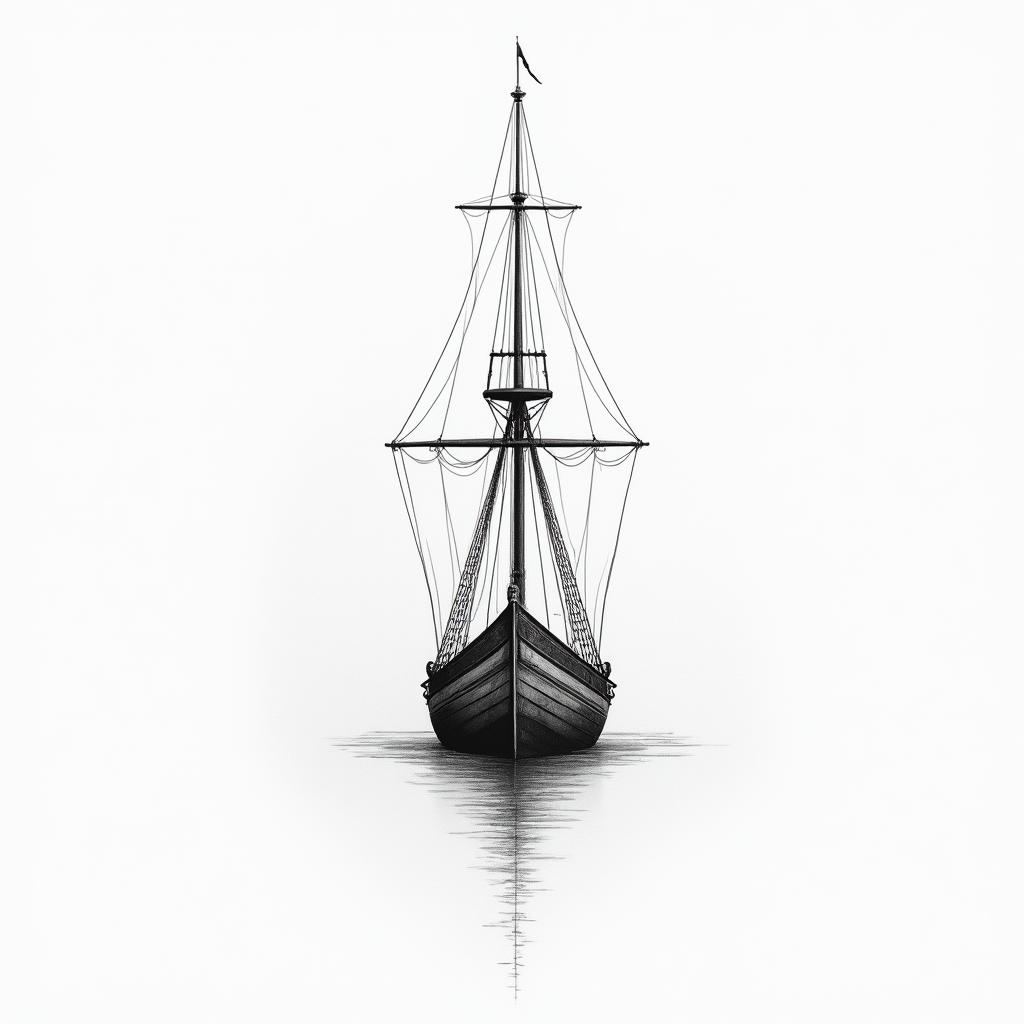 A front facing shipin minimalist style tattoo, featuring simple shapes and fine lines, with minimal shading and details, tiny triangles, creating a sense of balance and harmony - Variation 3