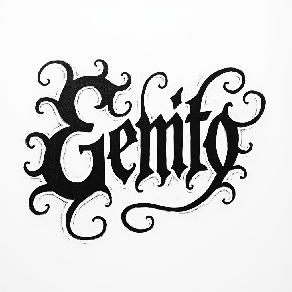 Enrique, Geminitext-based tattoo, gothic font ultra-realistic, perfectly placed, high-quality font design, photo-realistic shading, 8k, high quality, finely detailed typography - Variation 3