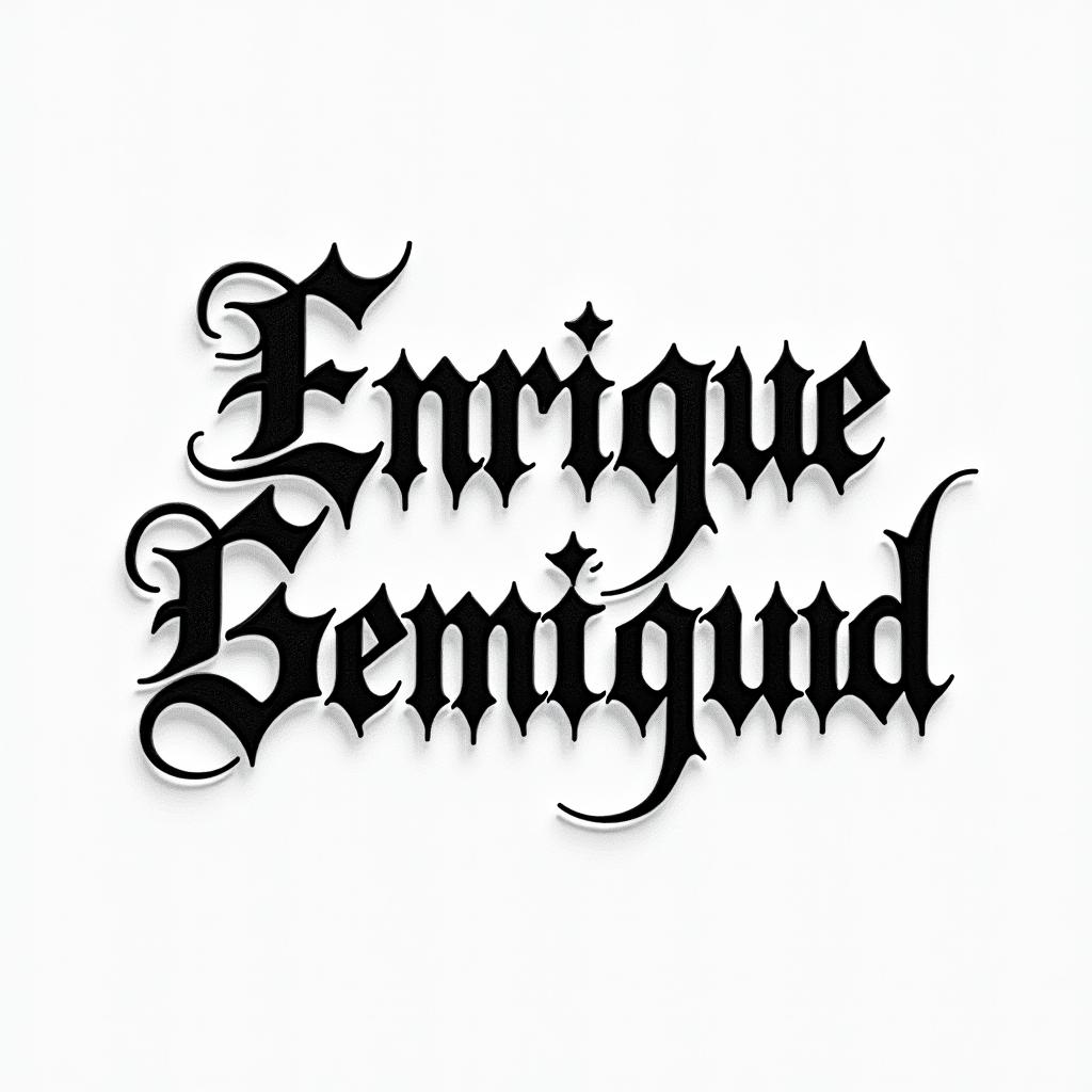 Enrique, Geminitext-based tattoo, gothic font ultra-realistic, perfectly placed, high-quality font design, photo-realistic shading, 8k, high quality, finely detailed typography - Variation 2