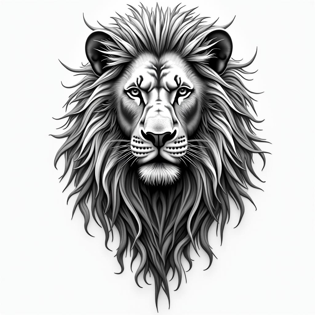 Liontattoo in biomechanic style, the tattoo covered by robotic elements of futuristic cyberpunk design, robotic features detail, showcasing intricate mechanical components