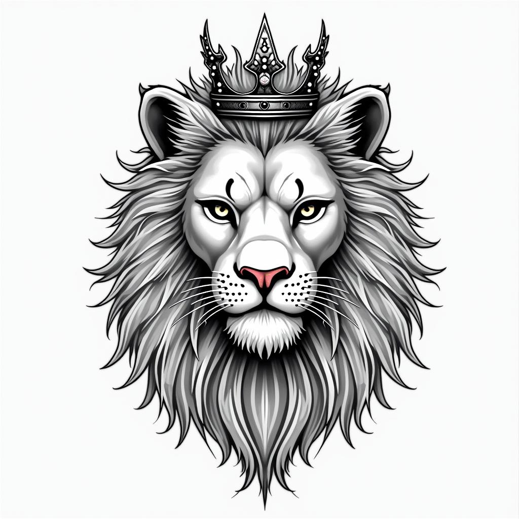 Lioness with crown on headin japanese style tattoo, detailed tattoo, traditional japanese culture tattoo, mythology, 8k - Variation 4