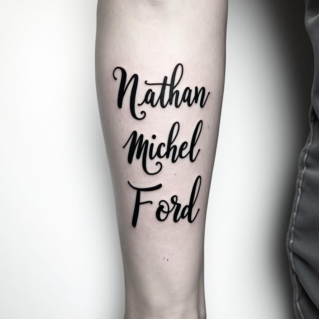 Small writing tattoo Nathan Michael Ford 11.11.2022higly detailed tattoo - Variation 2