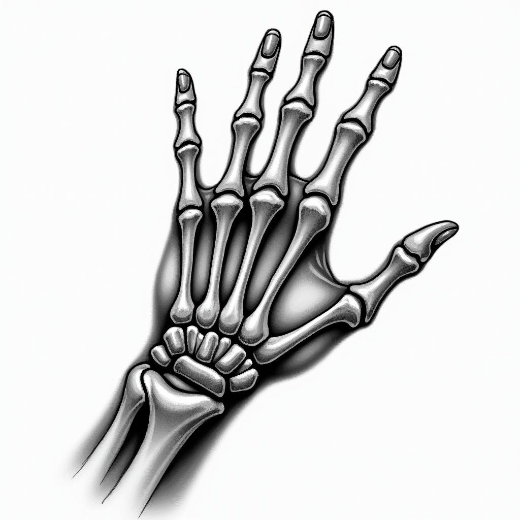 skeleton hand touching fingers with normal handhigly detailed tattoo - Variation 2
