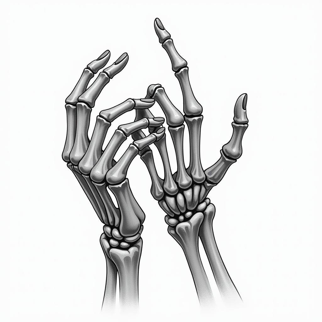 skeleton hand touching fingers with normal handhigly detailed tattoo - Variation 4