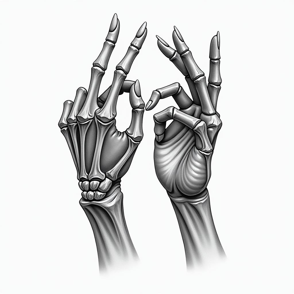 skeleton hand touching fingers with normal handhigly detailed tattoo - Variation 3
