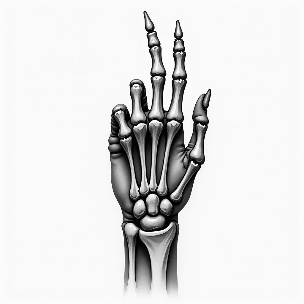 skeleton hand touching fingers with normal handhigly detailed tattoo