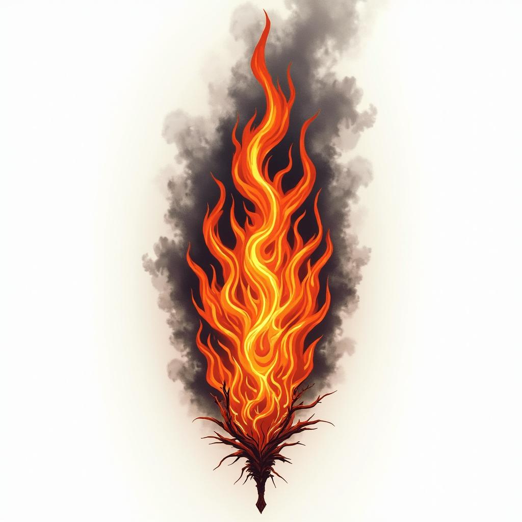 Enrique Gemini firein flame tattoo style showcasing fiery elements with dynamic flame patterns, glowing effect of flames, natural colors