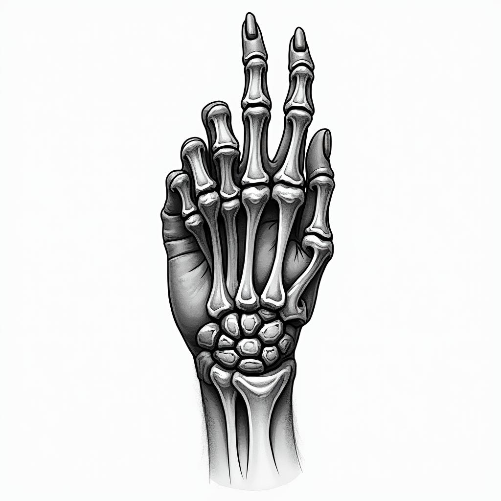 skeleton hand touching fingers with normal hand in geometric style tattoo, blending hexagons, mandala-inspired patterns, symmetrical and fractal design, clean lines, sharp angles