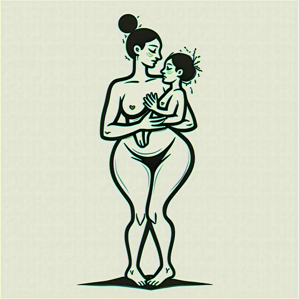 Mother breastfeeding her baby.abstract dancing figures in Keith Haring style, featuring bold black outlines and solid color fills, figures posed in dynamic and playful dance movements, minimalist design - Variation 4
