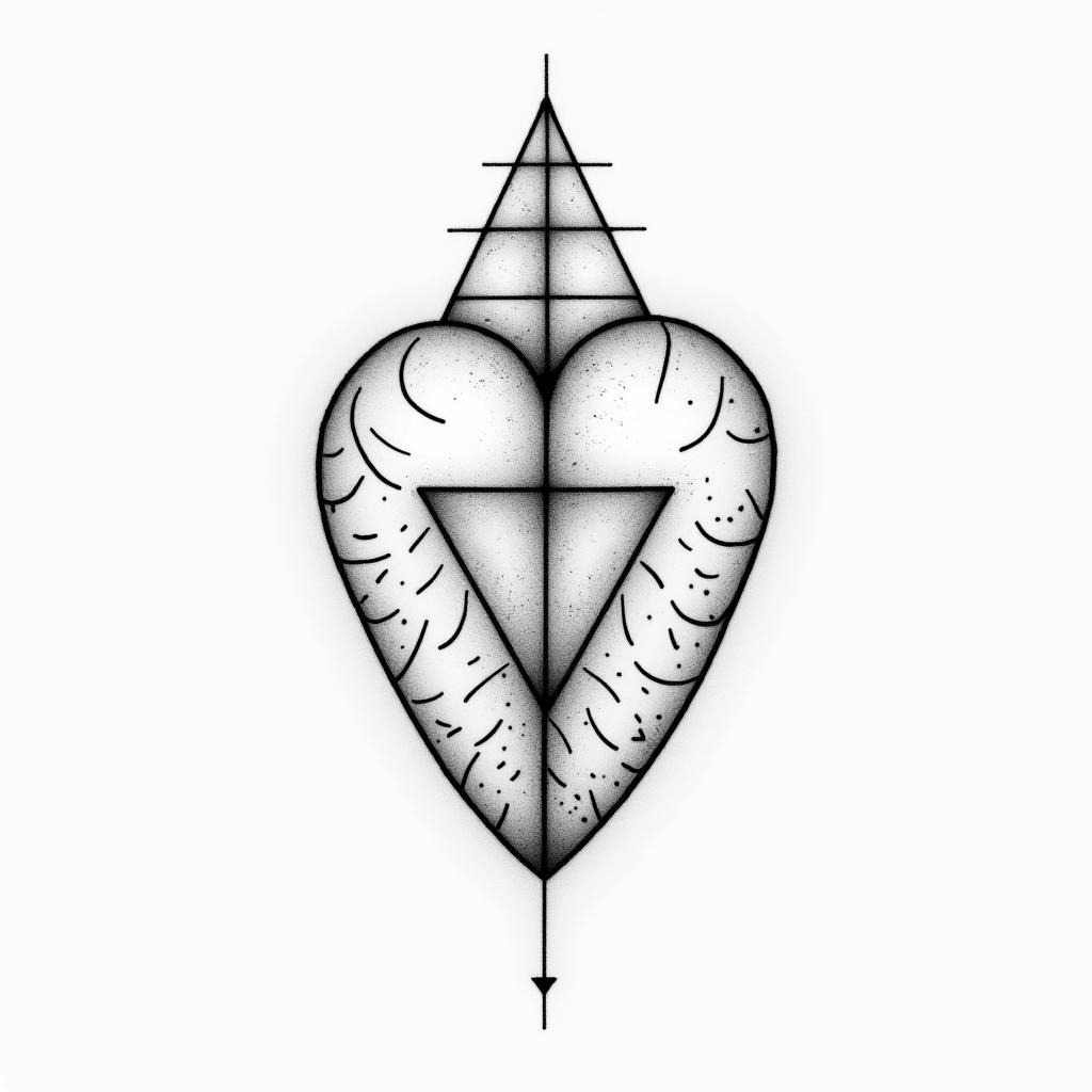 Balanced heart and brainin minimalist style tattoo, featuring simple shapes and fine lines, with minimal shading and details, tiny triangles, creating a sense of balance and harmony - Variation 7
