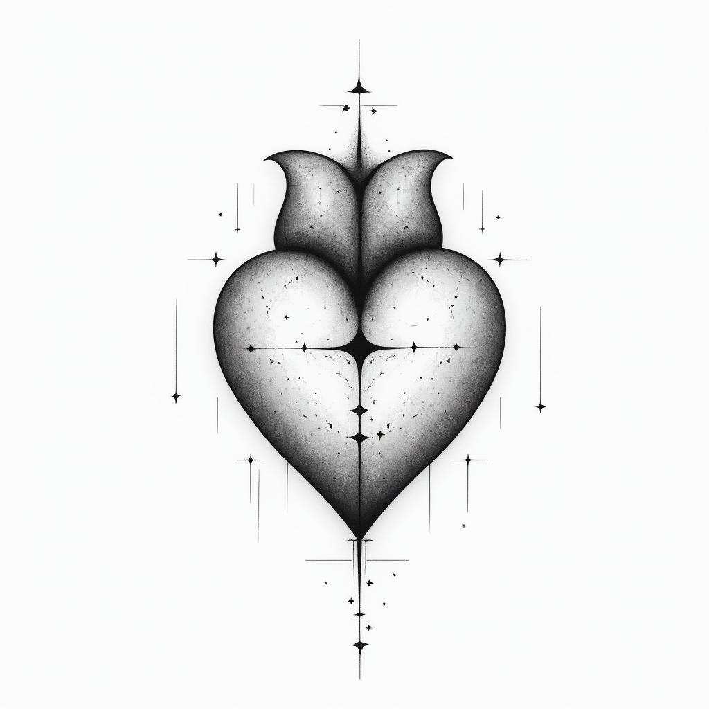 Balanced heart and brainin minimalist style tattoo, featuring simple shapes and fine lines, with minimal shading and details, tiny triangles, creating a sense of balance and harmony