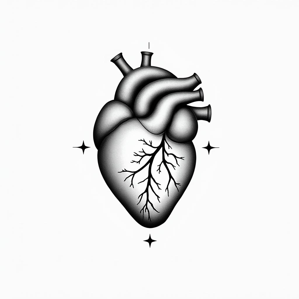 Balanced heart and brainin minimalist style tattoo, featuring simple shapes and fine lines, with minimal shading and details, tiny triangles, creating a sense of balance and harmony - Variation 4