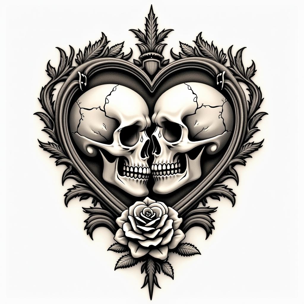 Eye rose skull lovein victorian style tattoo, featuring vintage and elegant elements, ornate frames, roses, antique, sepia-toned color scheme - Variation 2