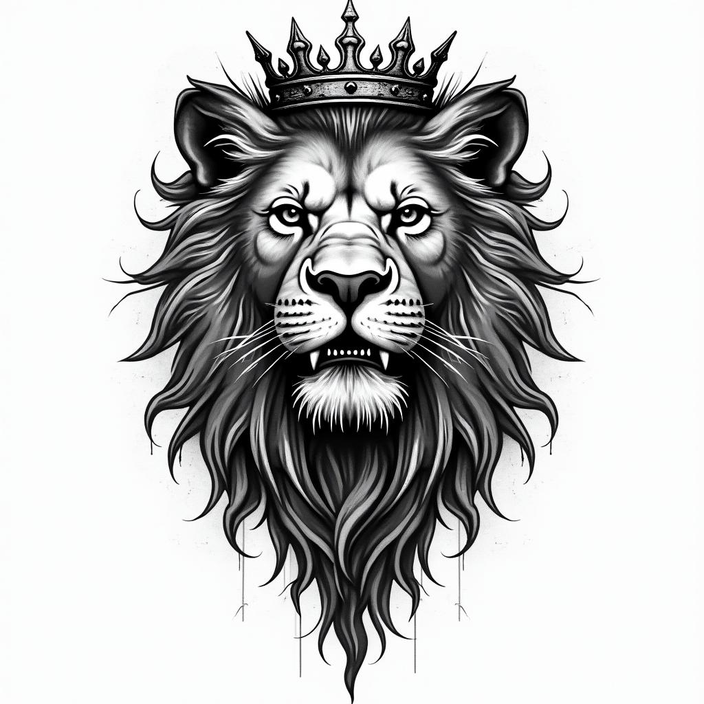 Lioness with crown on headin graffiti style tattoo, featuring bold and dynamic street art elements, spray-paint texture with exaggerated lines and expressive, chaotic brushstrokes, intricate lettering incorporated with graffiti tags, symbols like hearts, stars, and wings - Variation 4