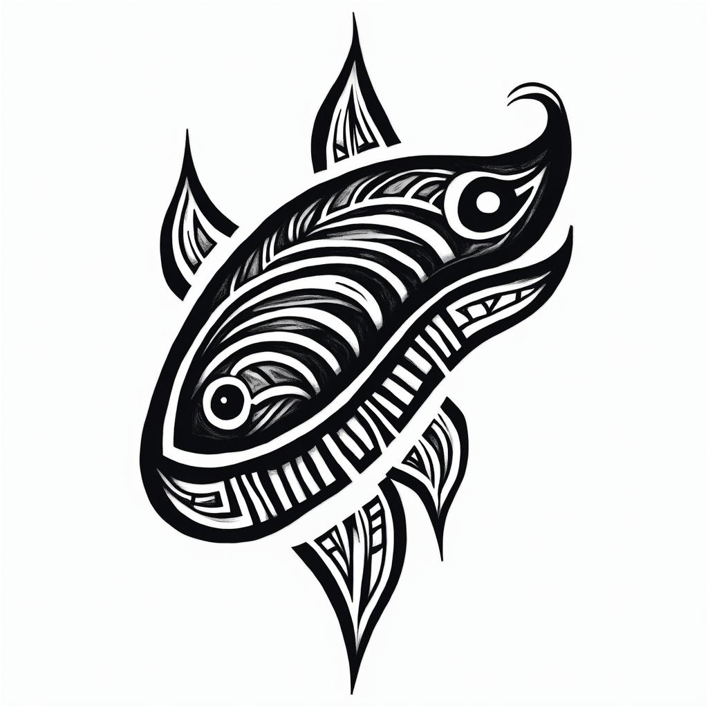 Smiling small sushiin tribal tattoo style, featuring bold and black geometric shapes, curved lines, intertwine and flow seamlessly, creating a powerful and symbolic design, polynesian and maori styles - Variation 1