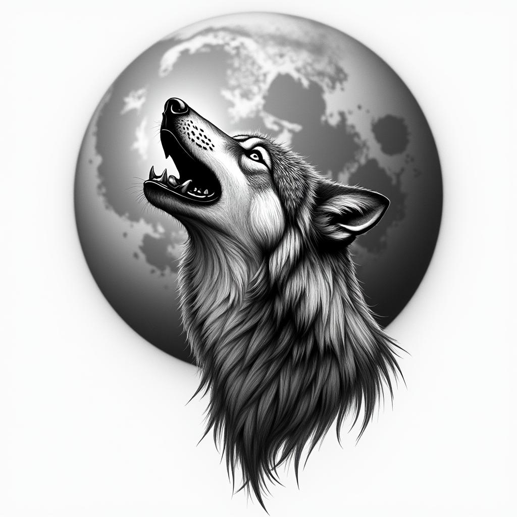 Howling wolf under a full moonhigly detailed tattoo - Variation 26