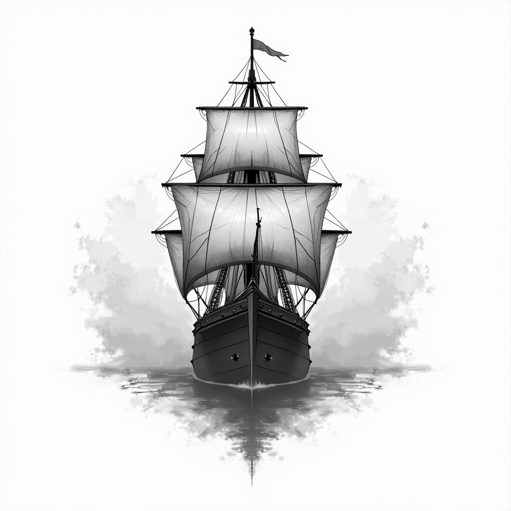A front facing ship with a inky, misty surroundin 8-bit tattoo style, minimalistic pixel style tattoo, pixel art with simplified shapes and retro gaming visuals, inspired by 8-bit pixel based detailing - Variation 3