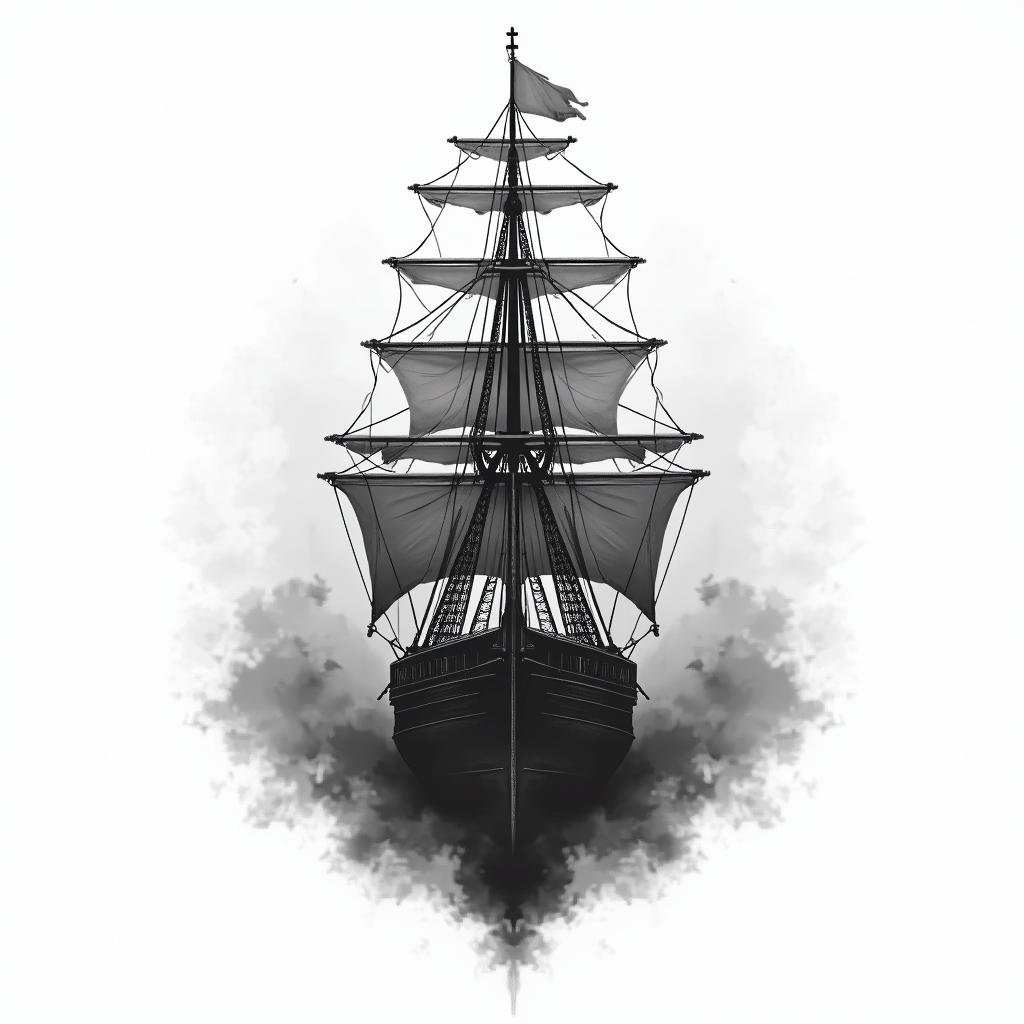 A front facing ship with a inky, misty surroundin 8-bit tattoo style, minimalistic pixel style tattoo, pixel art with simplified shapes and retro gaming visuals, inspired by 8-bit pixel based detailing - Variation 2