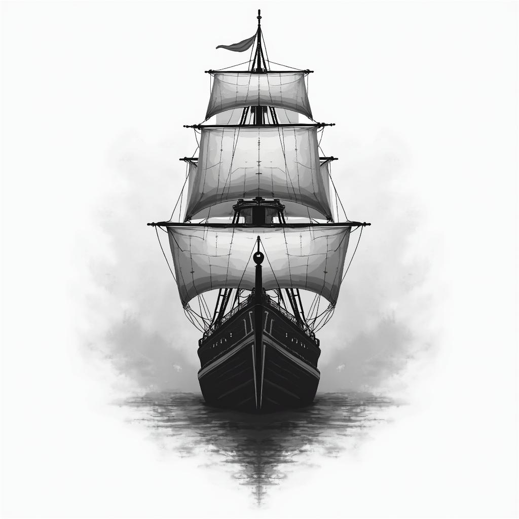 A front facing ship with a inky, misty surroundin 8-bit tattoo style, minimalistic pixel style tattoo, pixel art with simplified shapes and retro gaming visuals, inspired by 8-bit pixel based detailing - Variation 4