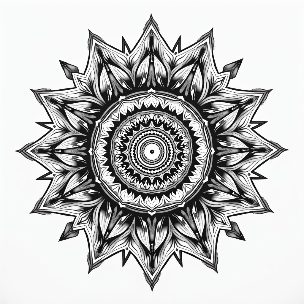 Make a sleeve of Exact picture of Jupiter's gaseous surfacein dotwork style tattoo, complex mandala patterns, interlocking geometric shapes with sharp symmetry, clean lines, sharp angles - Variation 4