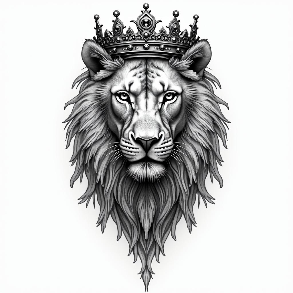 Beautiful lioness with royal crowntattoo in biomechanic style, the tattoo covered by robotic elements of futuristic cyberpunk design, robotic features detail, showcasing intricate mechanical components - Variation 2