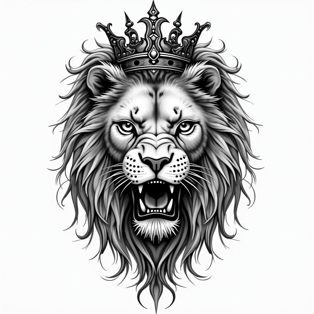 Beautiful lioness with royal crowntattoo in biomechanic style, the tattoo covered by robotic elements of futuristic cyberpunk design, robotic features detail, showcasing intricate mechanical components - Variation 3