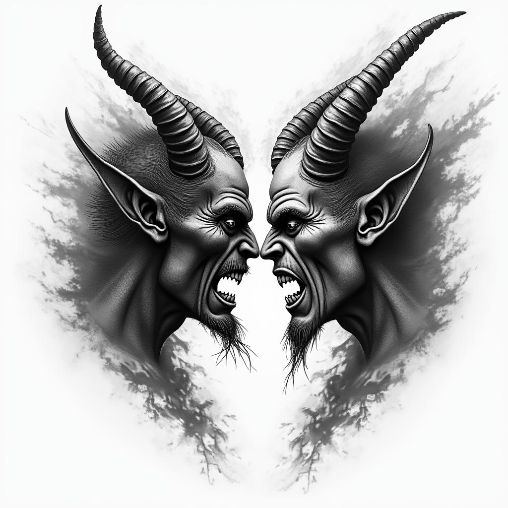 The devil and god raging inside mehigly detailed tattoo