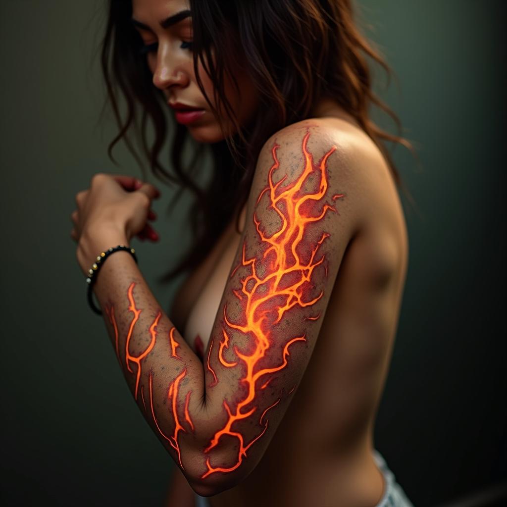 Robert infinityin flame tattoo style showcasing fiery elements with dynamic flame patterns, glowing effect of flames, natural colors - Variation 2