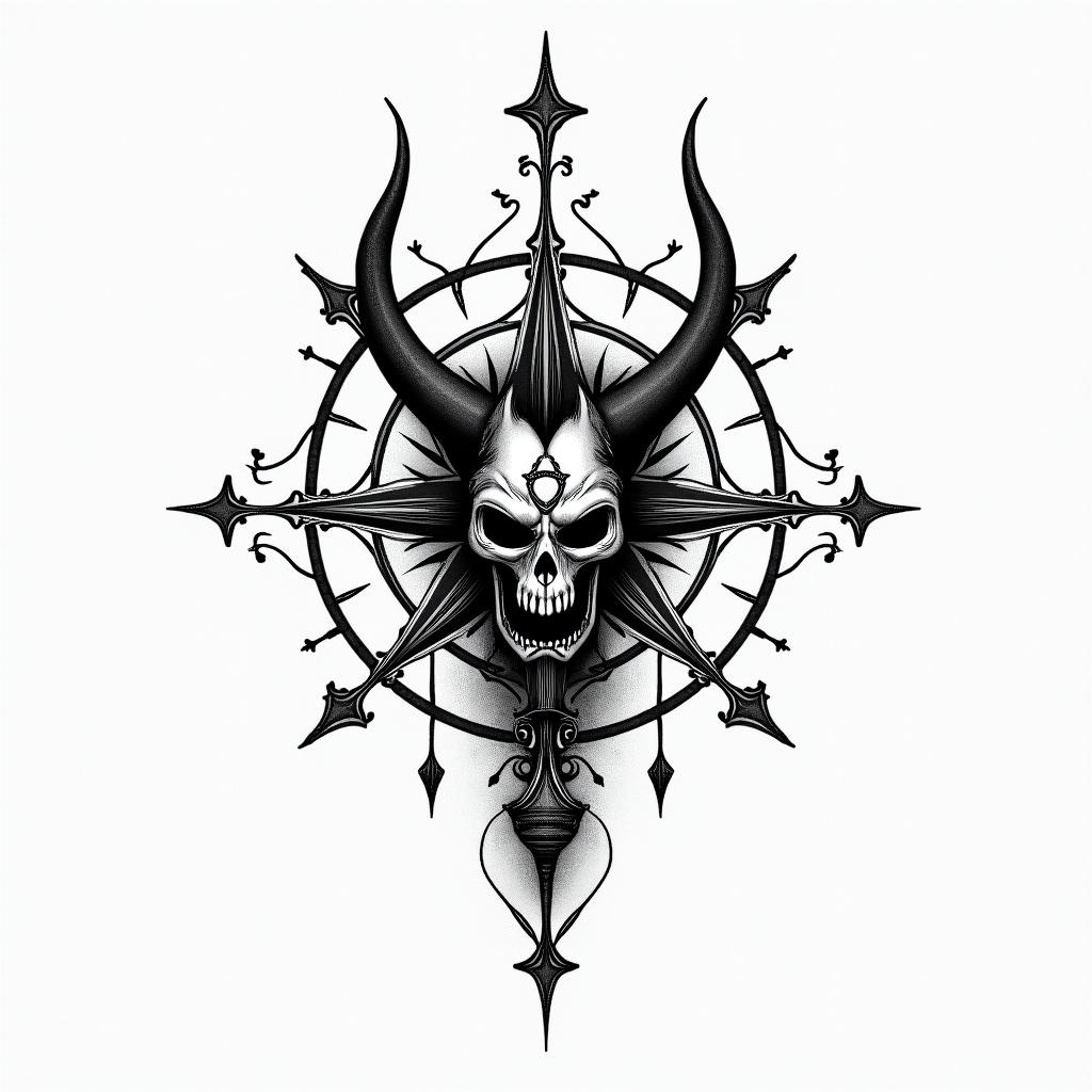 The devil and god raging inside mein spiritual symbols tattoo style, featuring an intricate design incorporating elements, Hamsa hand, third eye, minimalist composition - Variation 2